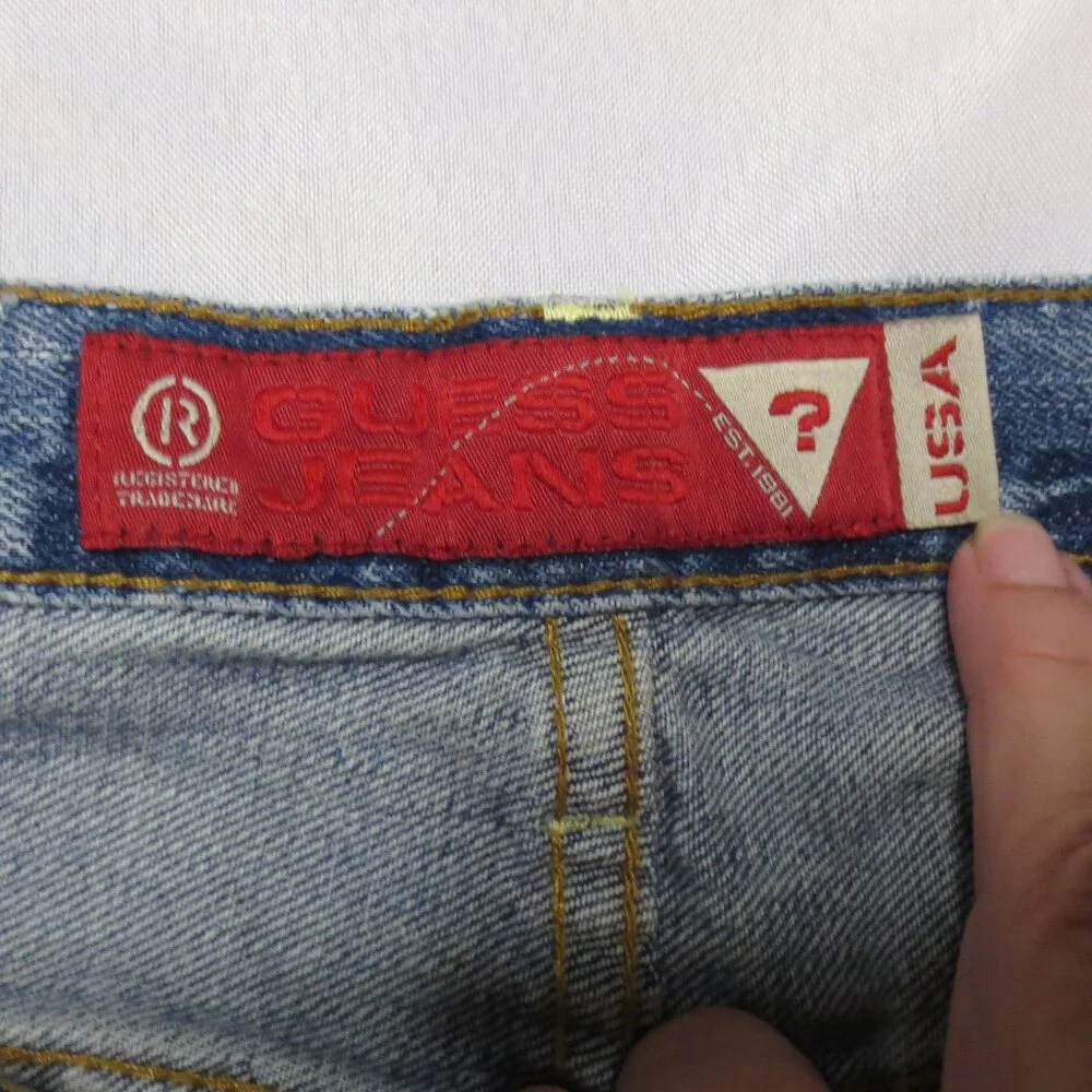 GUESS mens JEANS denim BLUE distressed BUTTON-FLY wide leg SIZE 38x30